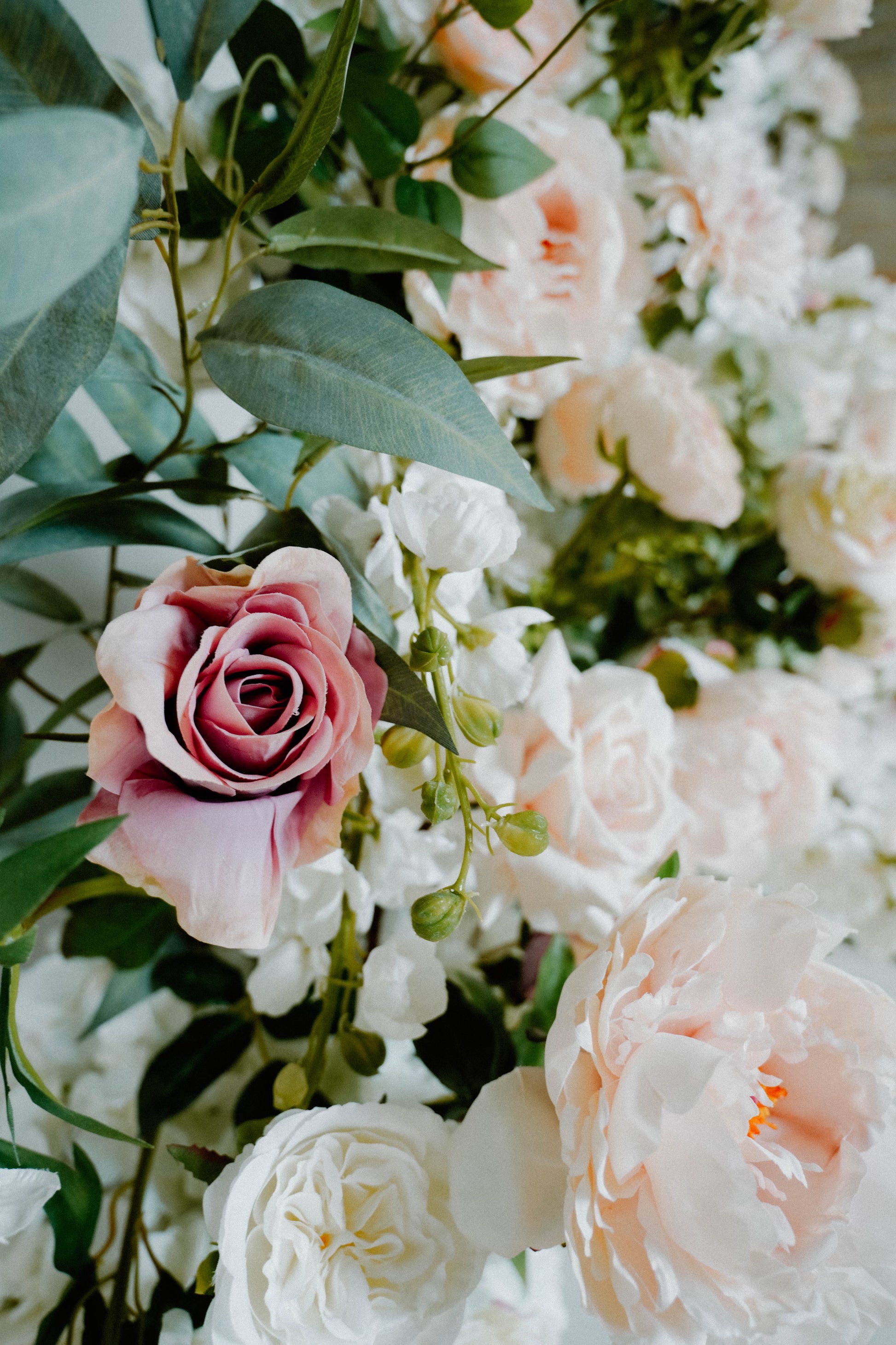Closeup of Blooms on Floral Wedding Arch Rental in Milwaukee Wisconsin