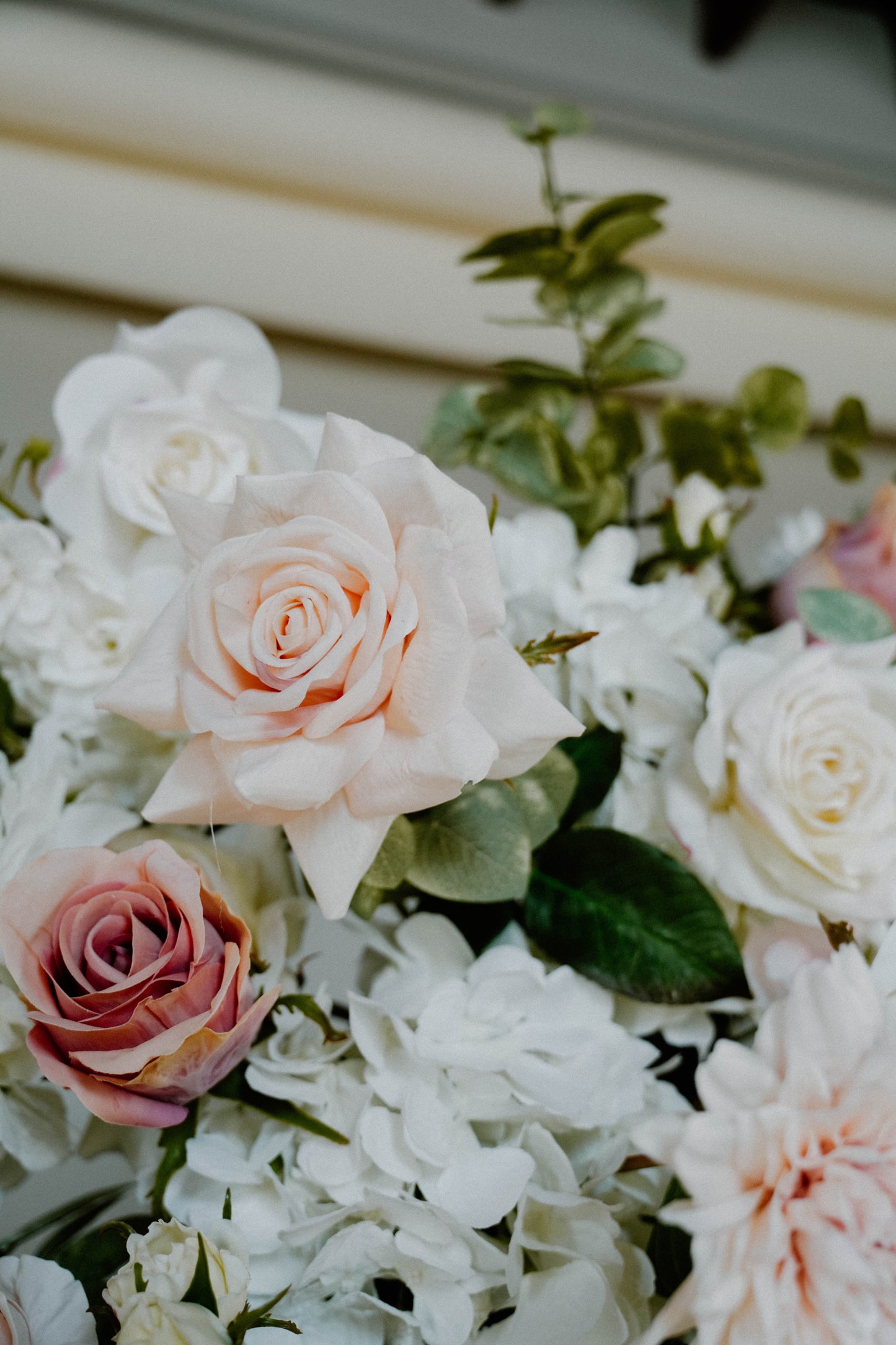 Closeup of Blooms on Floral Wedding Arch Rental in Milwaukee Wisconsin